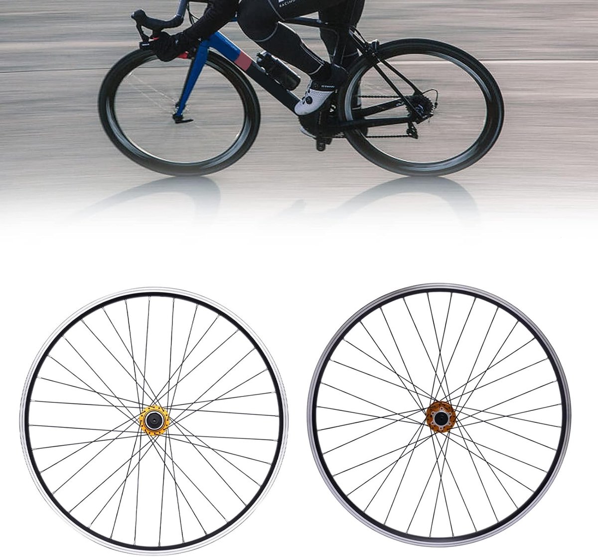 wielset, 27,5 inch, aluminium velg, schijfrem, MTB-wielset, snelspanner, voorwiel, achterwielwielen, fietswielen voor cassette, fiets, wielset (goud)