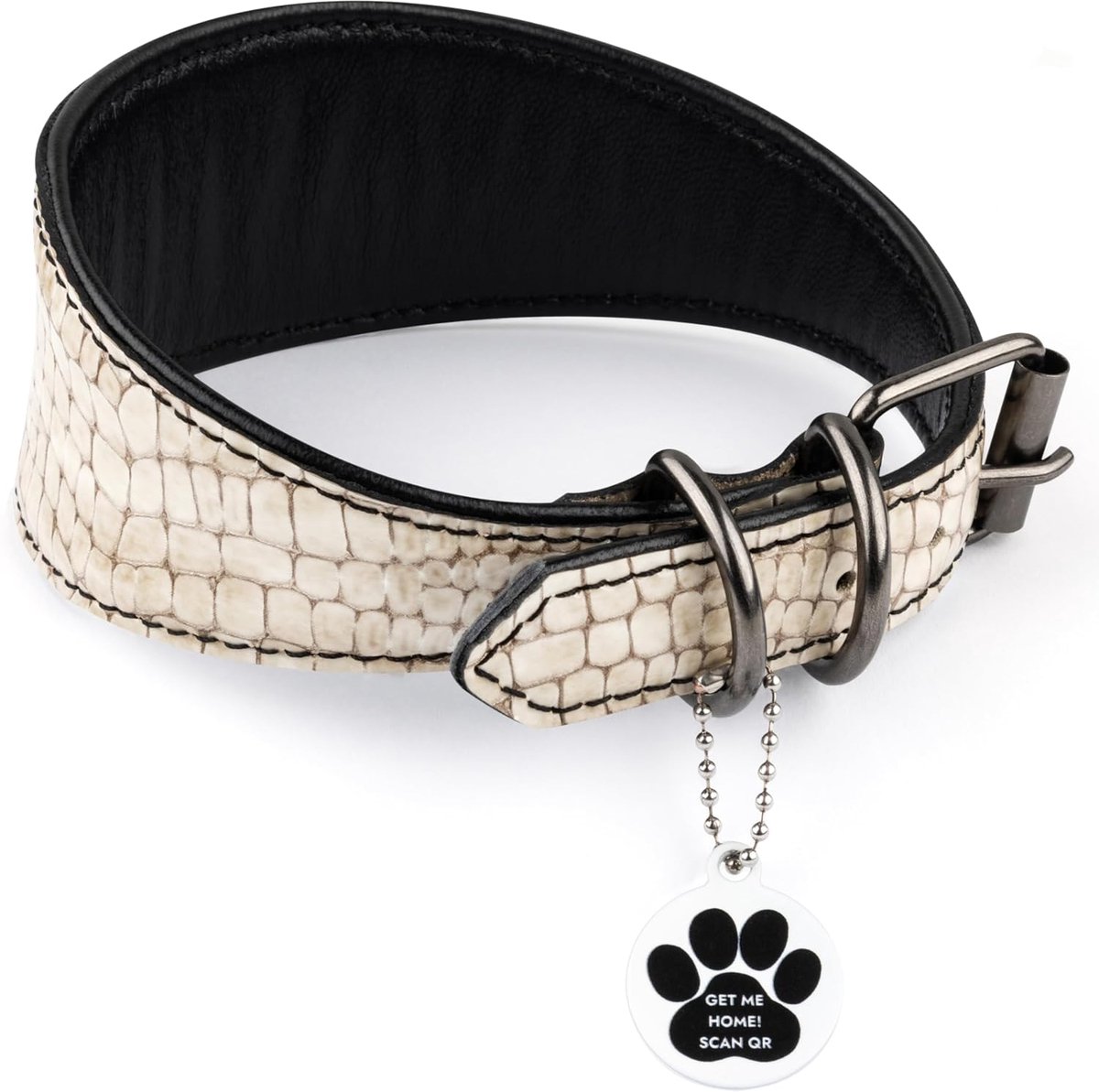 Hondendrager van breed leer voor windhonden met ID-label QR voor Whippet, Italiaanse Greyhound, Saluki, Borzoi, Lurcher, Spaanse Galgo, luxe hondenhalsbanden, zachte leren hondenhalsband voor