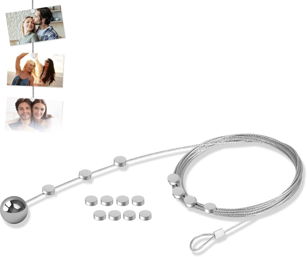 fotokabel 1 stuks foto's ophangen fotolijn fotolijn fototouw met 15 magneten 250 cm x 1,5 mm fotoketting fotolijn met klemmen om foto's op te hangen koord van foto's ansichtkaarten