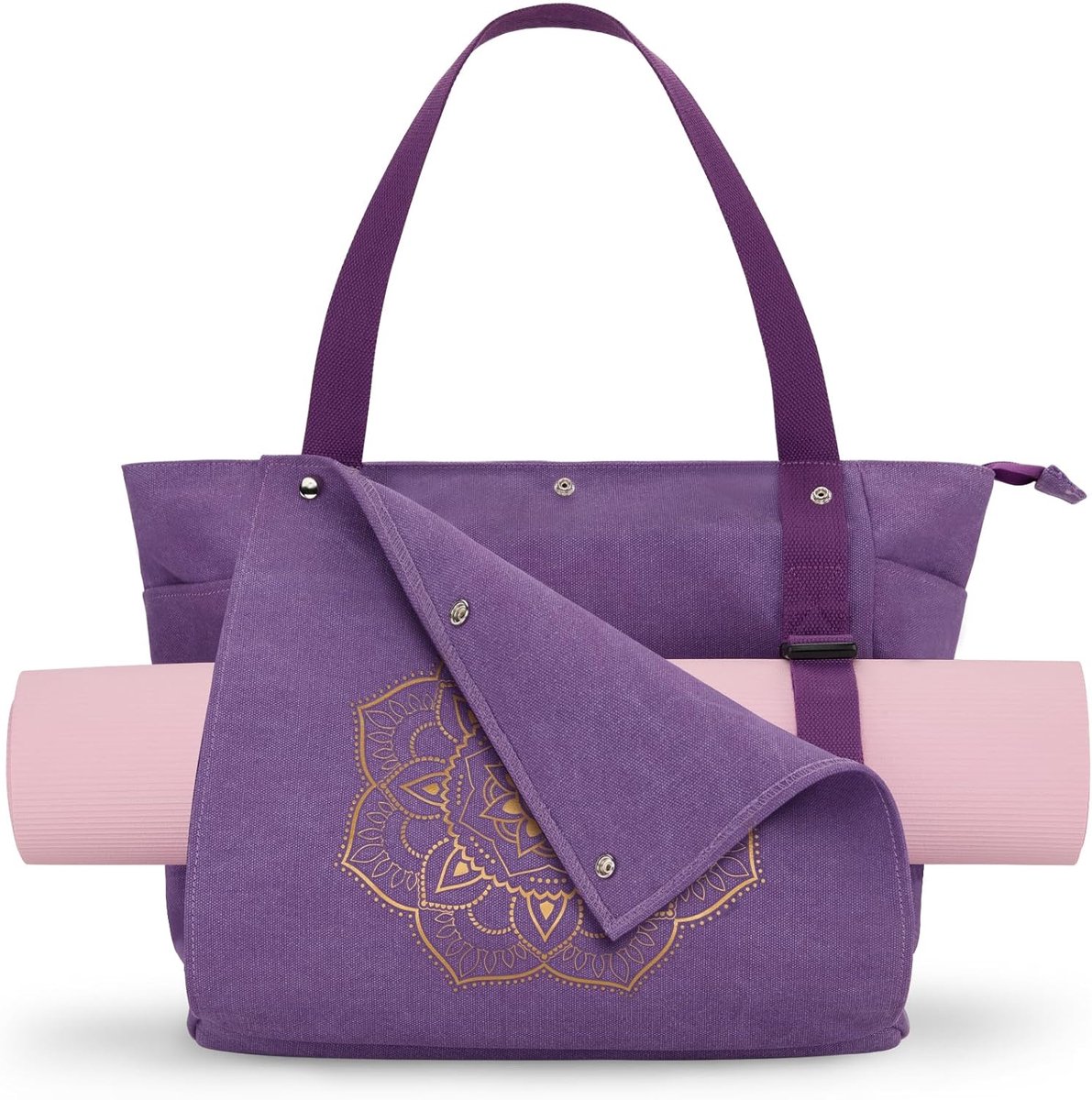 Yogamat Tas, Sporttas Draagtas met Meerdere Zakken voor Vrouwen en Mannen, Canvas Yogamat Drager – Eenvoudig Yogamat In- en Uitnemen voor Pilates, Reizen, Training, Kantoor