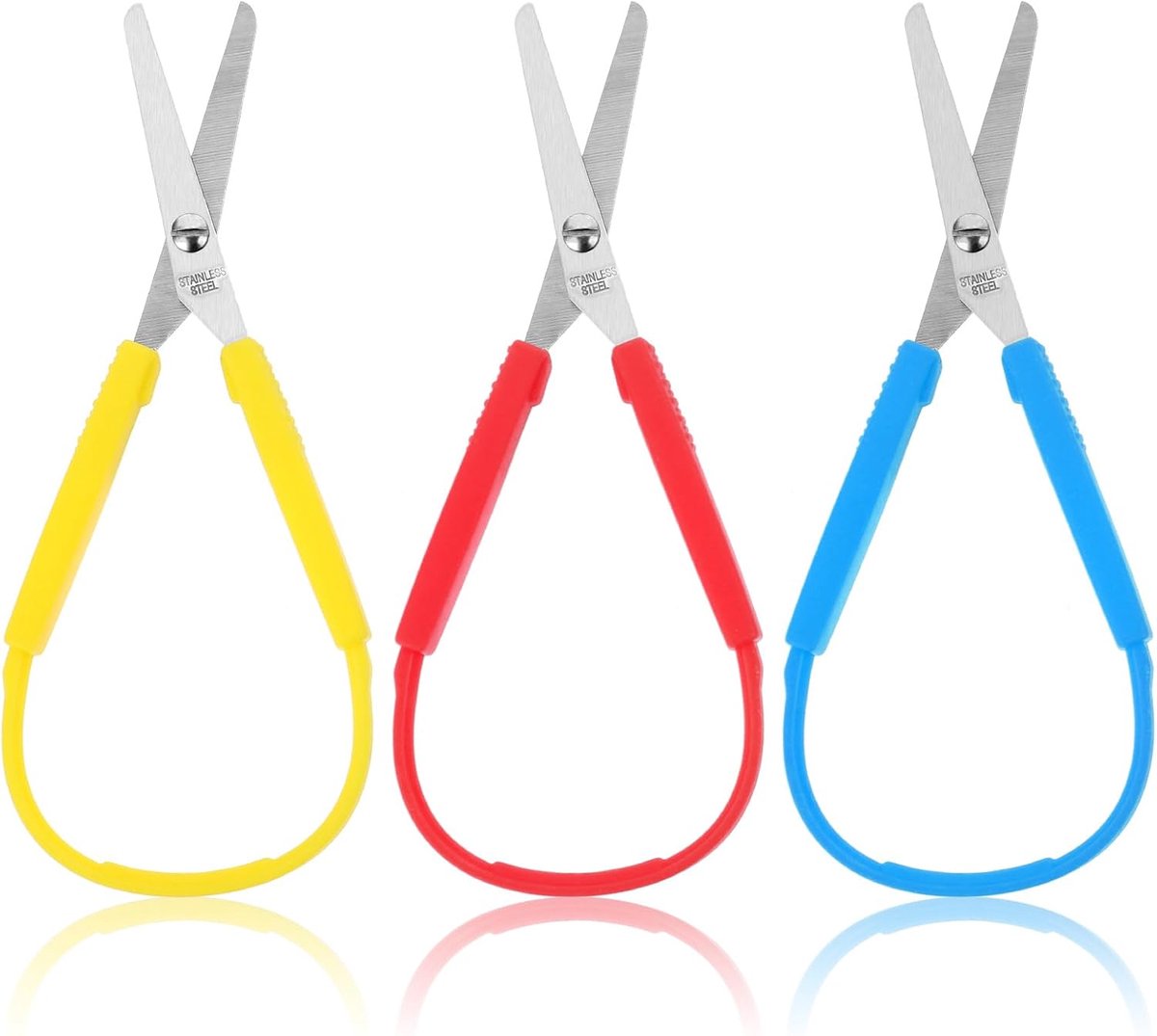 3 stuks lusschaar met handvat, lusschaar, zelfopenende schaar, zelfopenend, veiligheidsschaar voor kinderen, speciale behoeften, papierwerk, naaiwerk