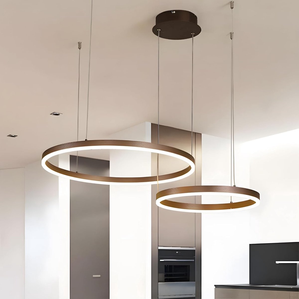 LED Hanglamp 2 Ringen 40+60cm - Bruin Acryl - Dimbaar Met Afstandsbediening - Ideaal Voor Woonkamer - SnelShoppen