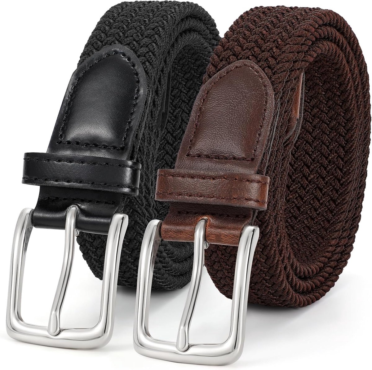 Gevlochten elastische riem voor heren en dames, 2 stuks, stoffen riem, stretchriem, rekbare riem voor jeansbroeken, 3 cm breed
