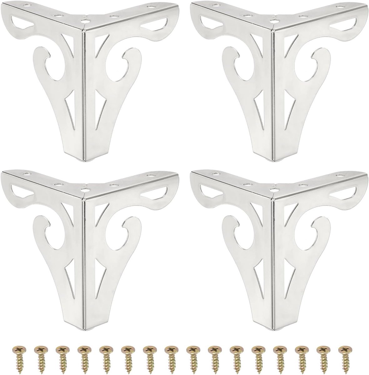 Poten, set van 4 moderne metalen driehoekige bankpoten, vervangende bankpoten voor kast, dressoir, kast, tafelstoel, Ottomaanse boekenkast garderobe, zilver
