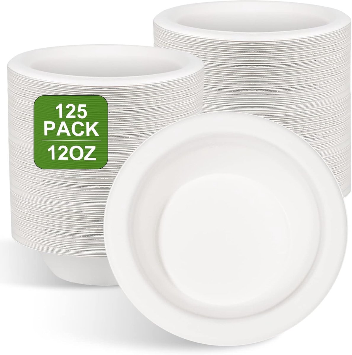 125 stuks Pappschalen Einwegsoepschalen 360ML uit suikerbuis Einweggerei Suppenbord Einwegsoepschalen Schalen Bio Soepschaal Rond Wit Compostierbaar