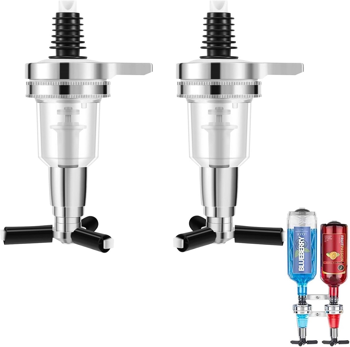 2 Stuks 45ml/ 1.5oz Liquor Dispenser Bar Spiritueuze Butler Houder Wandspuit Shot Dispenser voor Draaibare Likörspender Flessen Houder Bar Accessoire