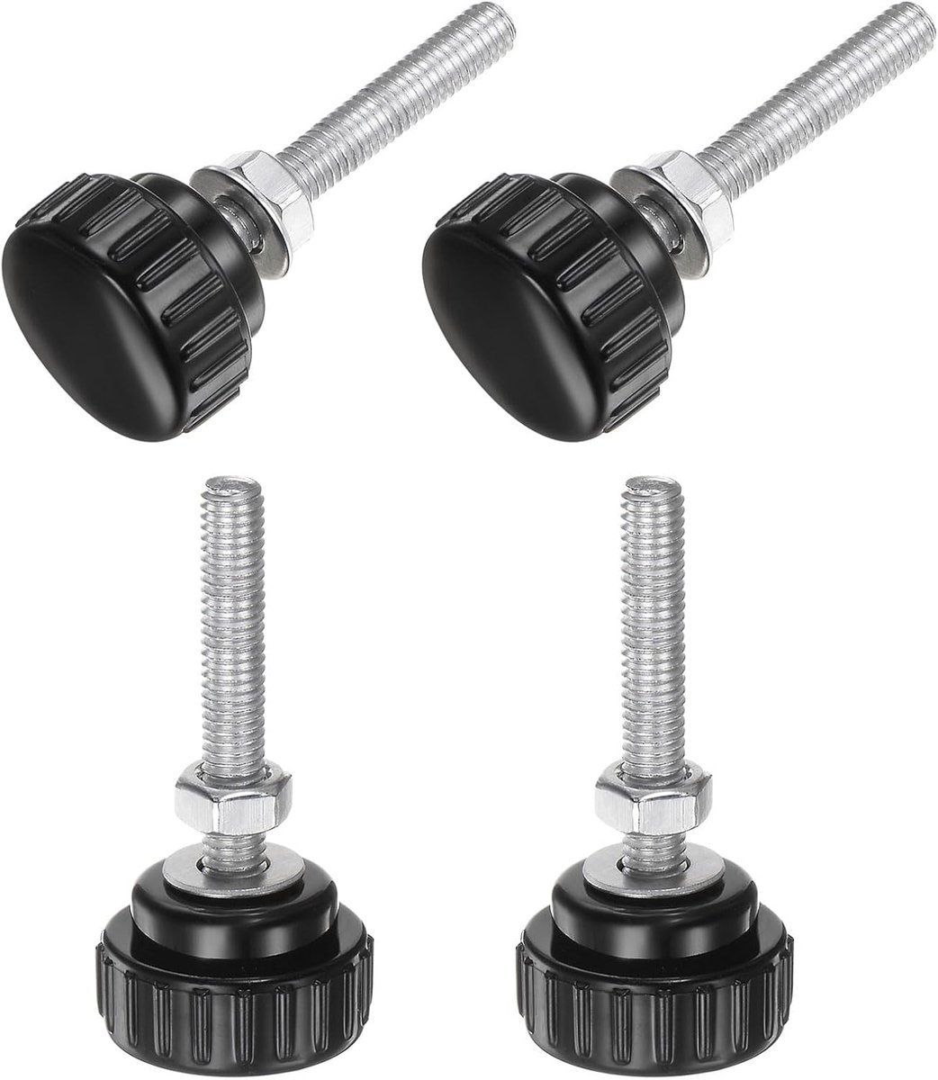 Sets M6 x 35 mm geribbelde handgrepen met buitendraad, kartelkopschroeven, moeren, sluitringen, greep, vergrendeling, 25 mm kopgrepen, kunststof schroeven, gekartelde kop, zwart