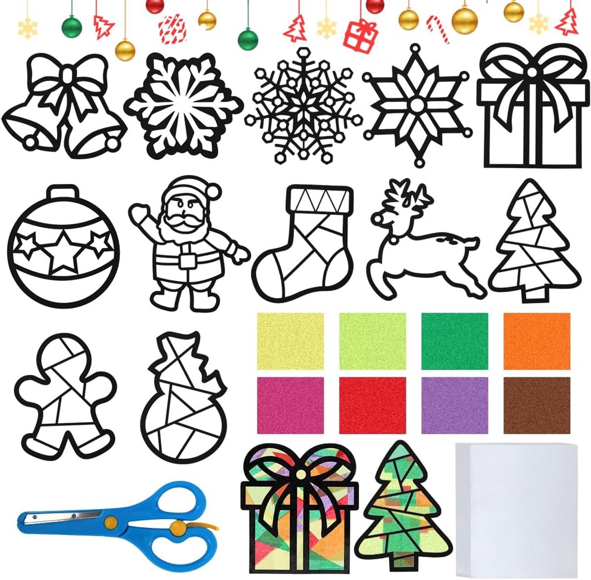 Kerstwerk voor kinderen, 12 stuks kerststickers voor ramen, creatief werk, doe-het-zelf decoratie, kerstset voor kinderen, cadeaus