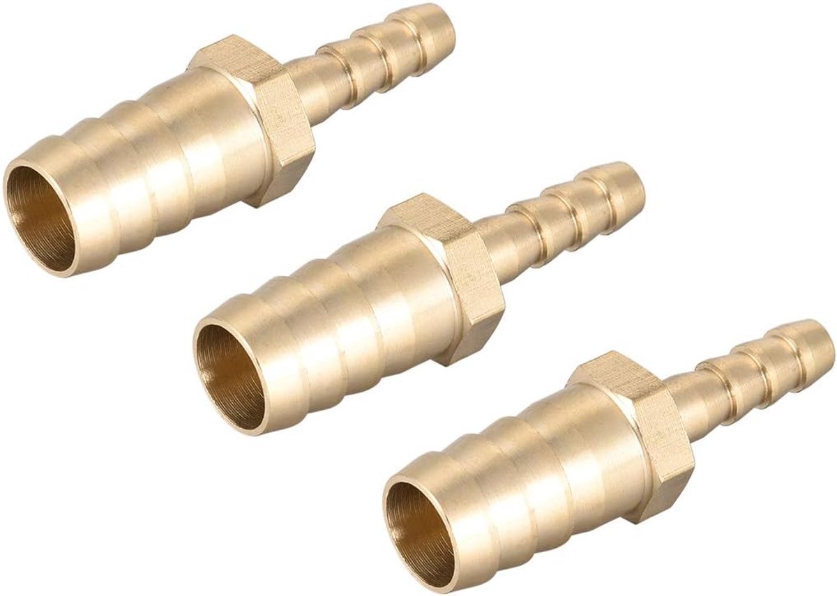sourcing map Messing verloopstuk weerhaak slangaansluiting verbindingsstuk adapter 12 mm x 6 mm weerhaak (3 stuks)