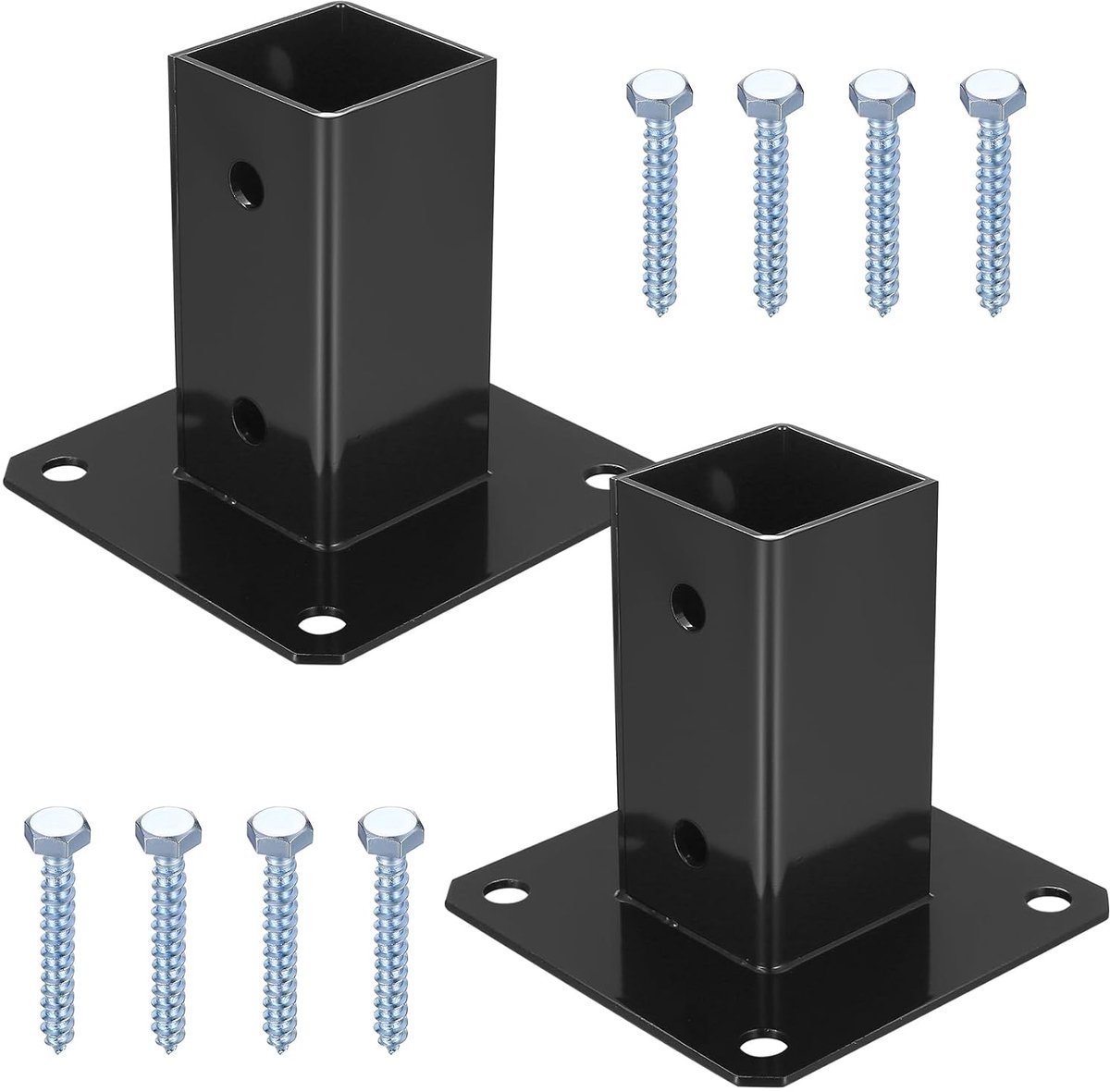 2 Stuks Schroefhulzen 50 x 50 mm Voor Vierkante Houten Palen, Paaldragers, Paalschoen, Bodemhuls Hekdrager met Bodemplaat, Opschroeven Anker