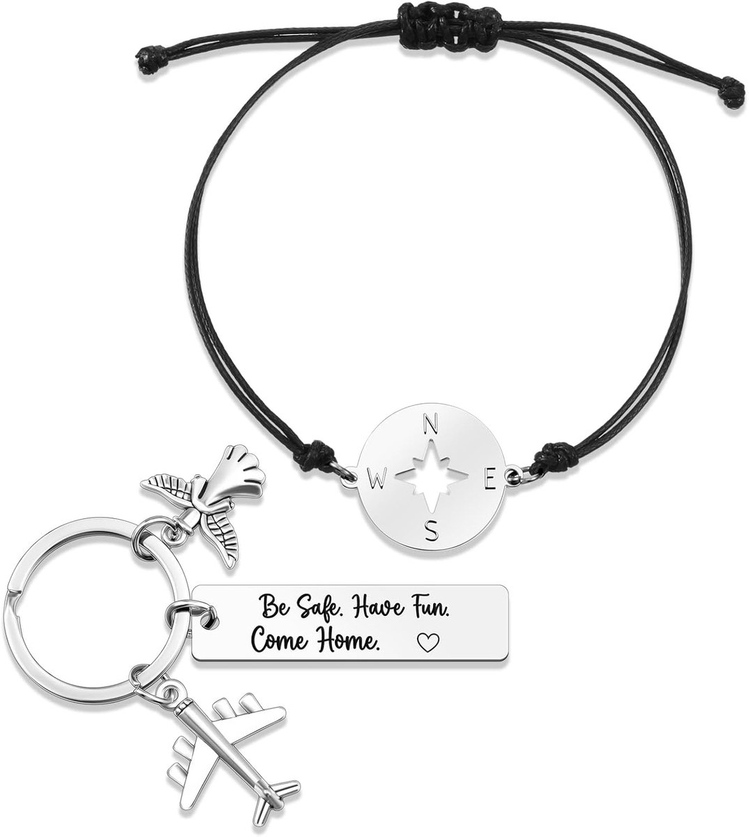 3 Reiscadeau, Geluksbrenger, Reis-Kompas, Armband Met Wenskaart, Beschermengel, Sleutelhanger Met Gravure Voor Reizigers, Semesters, Piloten, Buitenlands Jaar, Afscheidscadeau