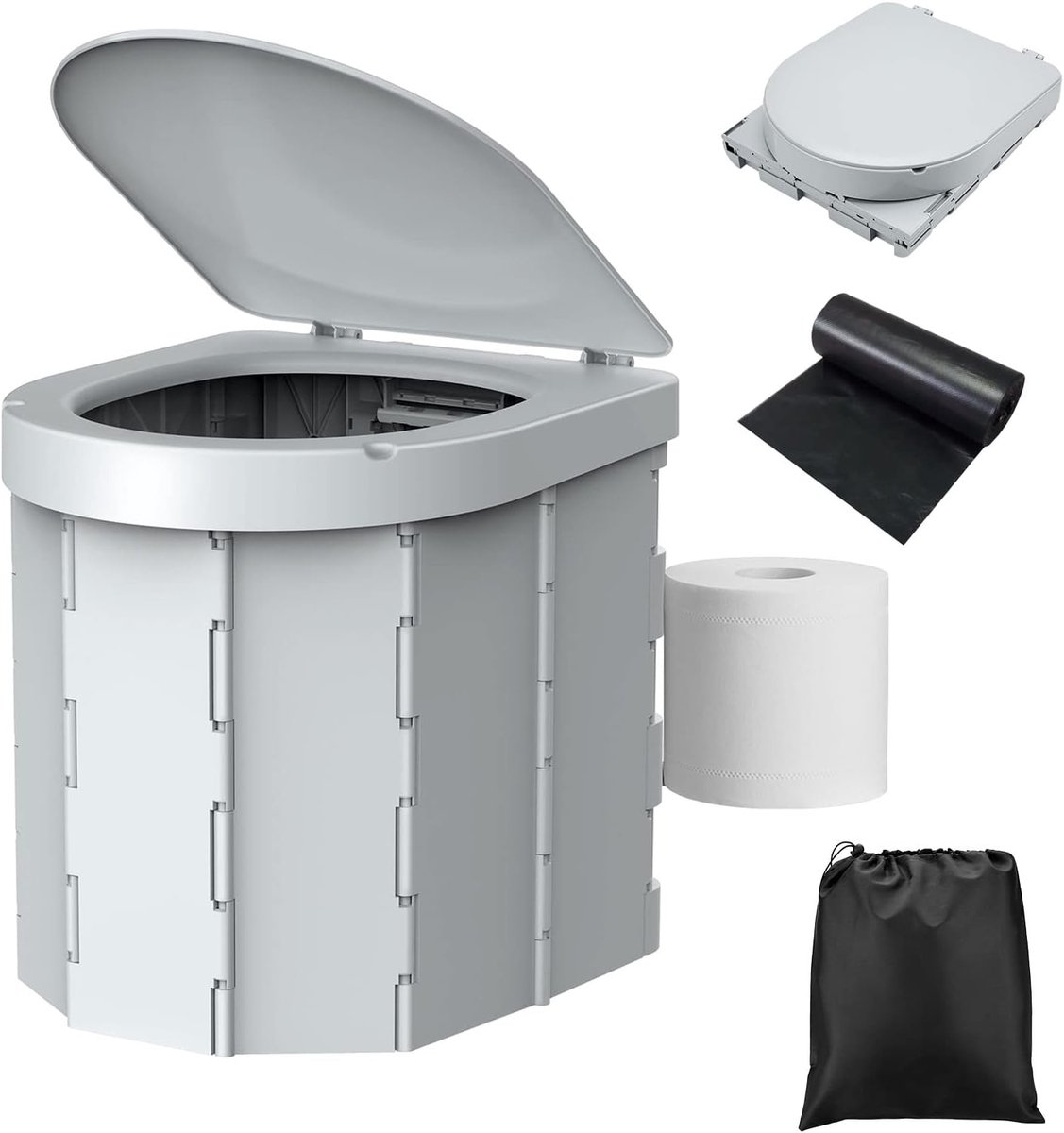 Draagbaar Opklapbaar Campingtoilet, Opvouwbaar Reistoilet voor Volwassenen, Stevig 400lbs Capaciteit, Compact Auto & Bus Toilet met Deksel & Zakken voor Kamperen, Wandelen, Wegritten