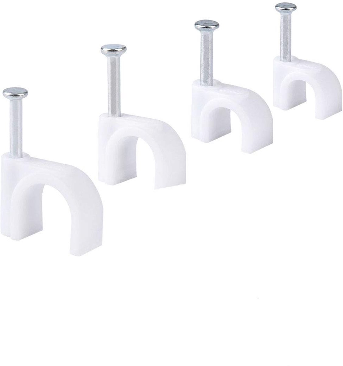 Kabelklemmen, witte draadclips aan muur, kabelbeheer, kabelklem met ingevoegde spijker, 400 stuks, 6 mm, 7 mm, 8 mm, 10 mm