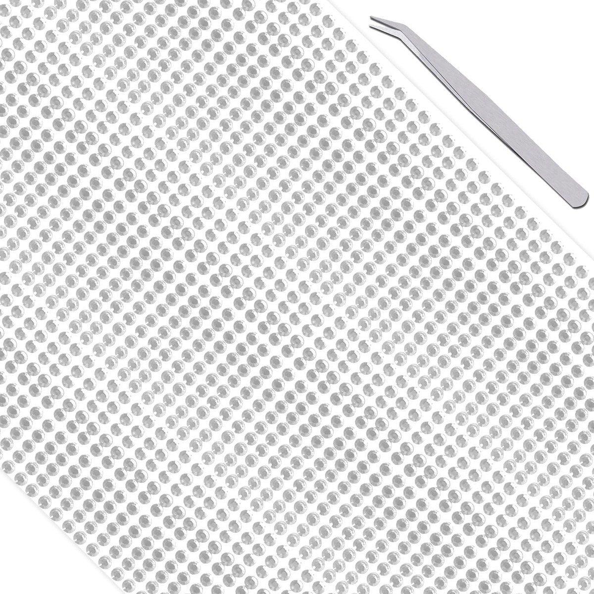 Strassteentjes, ronde sierstenen om op te plakken, met pincet, voor doe-het-zelf vingernagels, mobiele telefoon, kleding, decoraties (zilver, 3 mm)