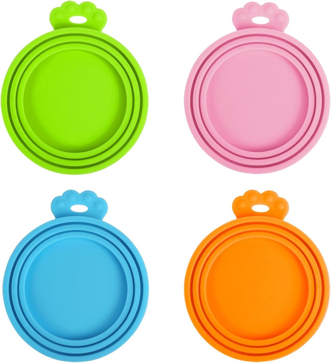 4 verpakkingen siliconen huisdierblikdeksels, universele maat voor hondenvoer en katten, 1 pasvorm en 3 blikjes in standaardformaat, BPA-vrij vaatwasmachinebestendig (blauw, groen, oranje