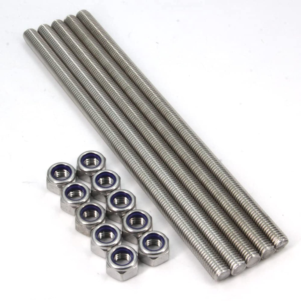 5 stks/pak M12 x 250 mm volledig schroefdraad, 304 roestvrij staal draadstang, rechterhand draden 1.75 mm steek met 10 stks borgmoeren voor klemmen, hangers, ankerbouten en U-bouten (M12 x 250 mm)
