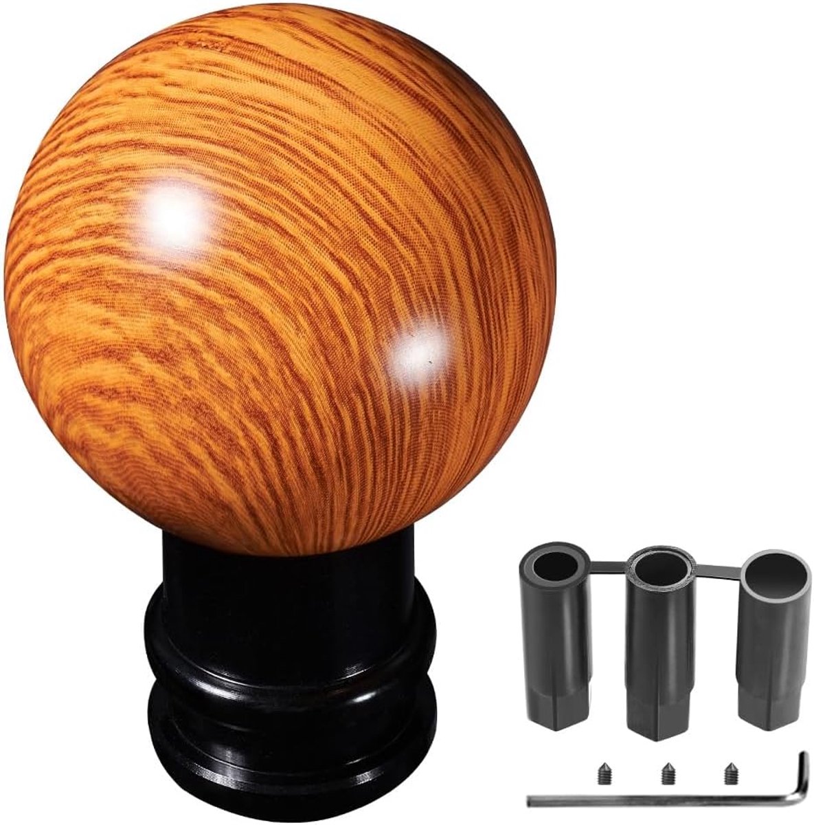 Houtnerf Auto Versnellingspookknop, Ronde Bal Aluminium Auto Versnellingspook Knop voor Meest Handmatige Automatische Auto, Versnellingspook Stok Knop met 3 Adapters 8mm 10mm 12mm (Geel)