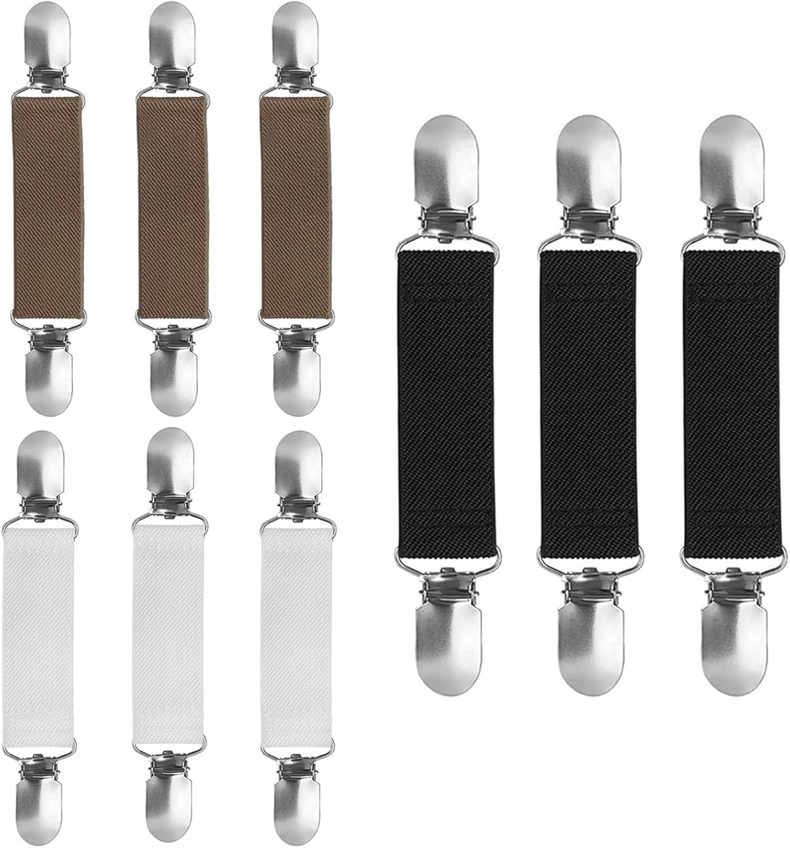 clip, 9 stuks bretelclips, multifunctionele cinch-clip, elastische clips voor kleding, bedlakenspanner met metalen clip, kledingclip voor trui, shirt en handschoen, 13×2.5cm, Elastische band