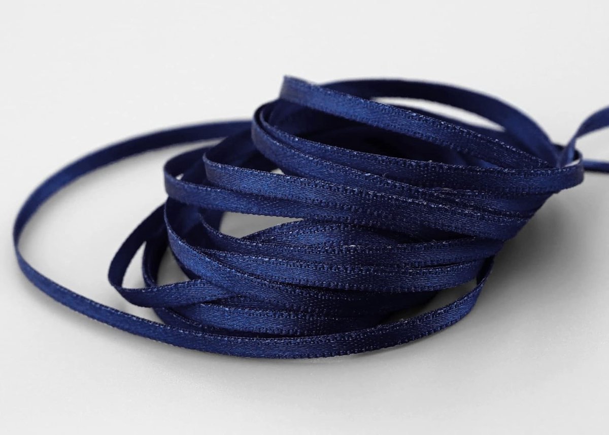 lint, 50 m x 3 mm, donkerblauw (624), dubbelzijdig lint van satijn, zonder draad, zacht en glanzend, cadeaulint, decoratieband, double face, decoratielint