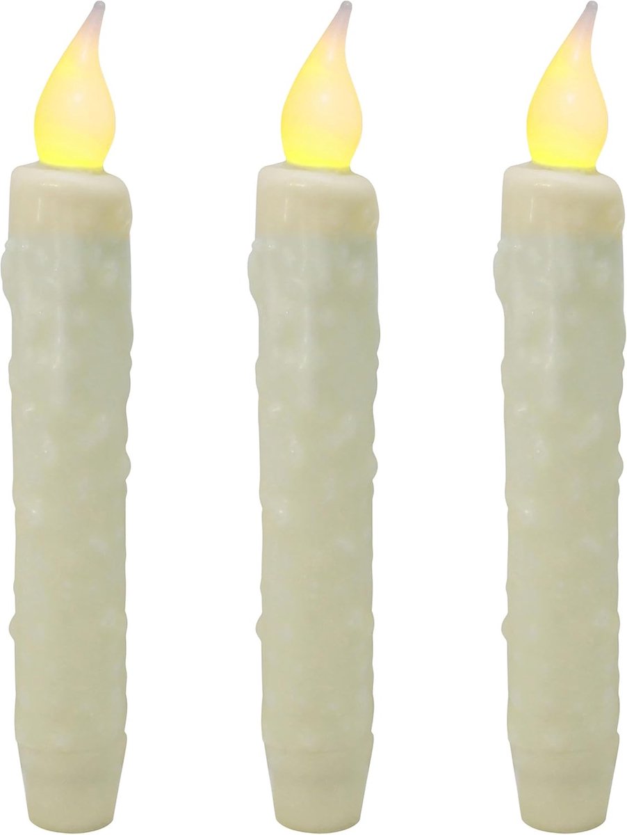 Echte Wax Hand Ondergedompeld Batterij Operated LED Timer Taper Kaarsen Land Primitieve Vlamloze Verlichting Decor, 6-3/4 Inch, Ivoor, 3 STKS in een Pakket