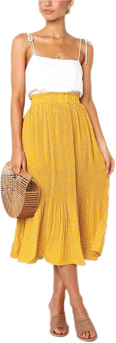 Vrouwen Print Dot met Zakken Geplooide Lange Rok Strandfeest Maxi Rok