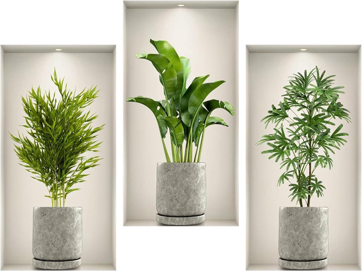 Muurstickers met groene planten, 45 x 23 cm, wanddecoratie, 3D-effect