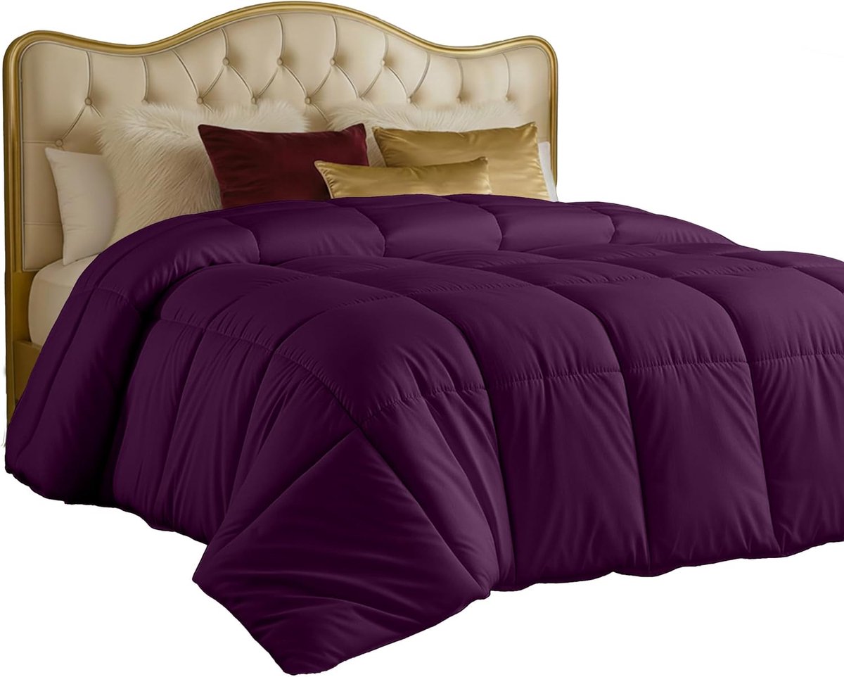 Bedding Dekbed voor het hele seizoen 250 g/m² - pluche gesiliconiseerde fiberfill dekbed Twin - Doos gestikt (Tweepersoons / 2 aparte bedden, pruim)