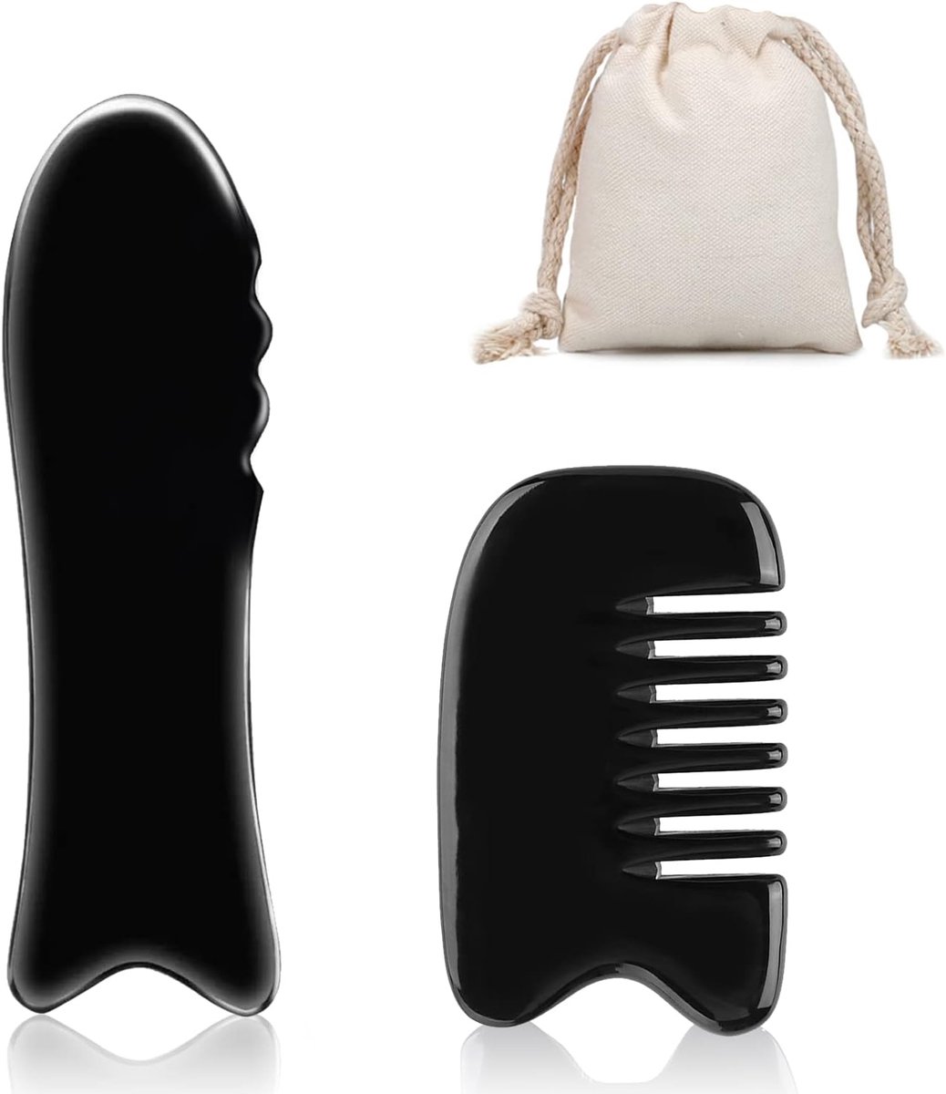 Sha Massage Tools, Hoorn Gua Sha Kam en Buffalo Hoorn Gua Sha Guasha Massage Tool Board (2-delige)