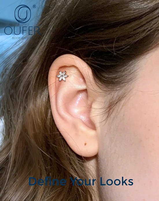 16G bloem helix ring goud binnendraad conch piercing ring titanium G23 lippiercing helder CZ kraakbeen oorpiercing 6/8 mm helix tragus piercing lichaamspiercing — afbeelding 2