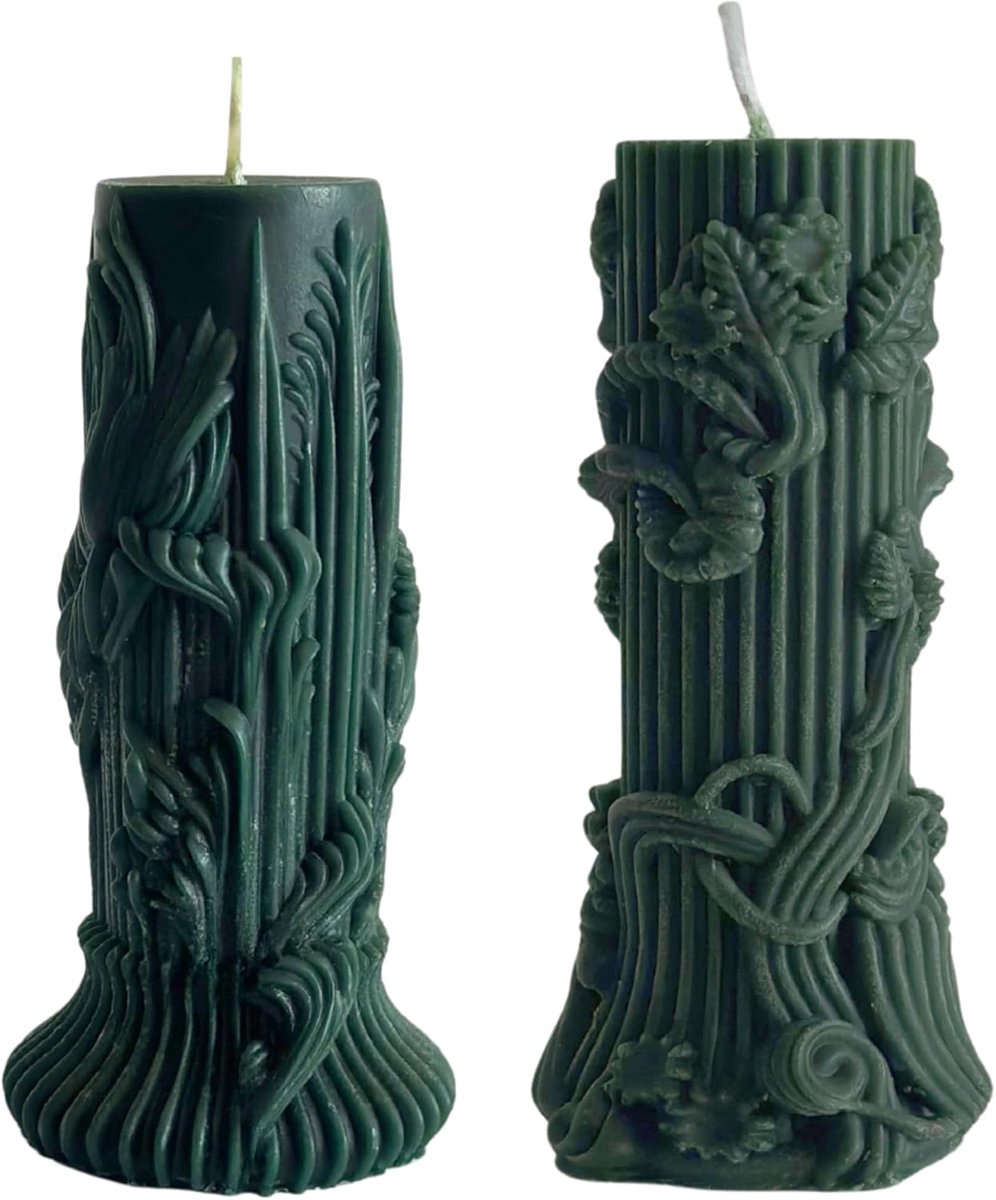 kaarsen, decoratieve kaarsen, waskaarsen, huishoudelijke kaarsen, vormkaarsen van natuurlijke bijenwas, 2 sets (groen)