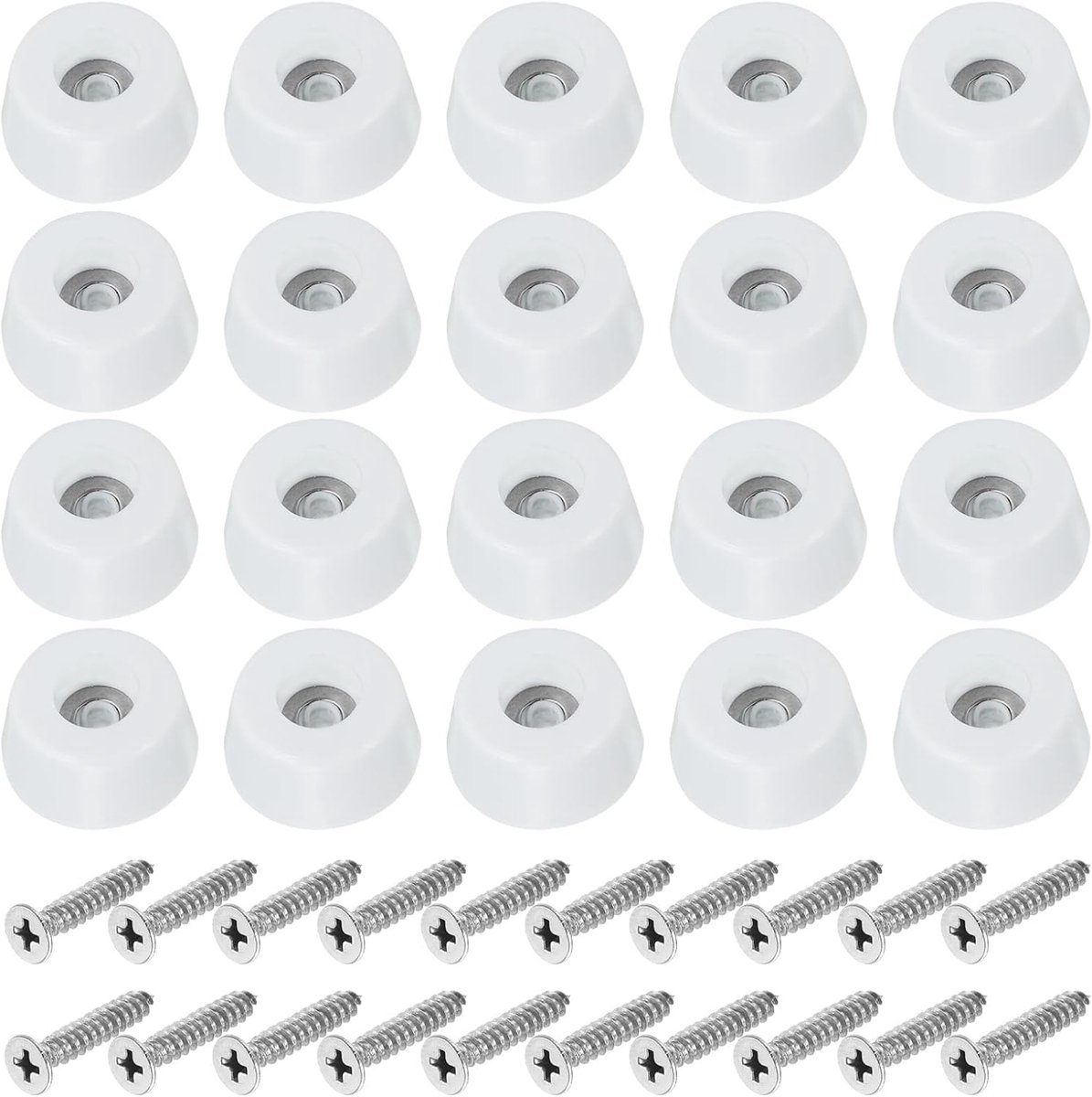 Rubberen voetjes, set van 20 stuks, 1,9 x 1,2 cm, antislip snijplankvoeten met sluitring en witte roestvrijstalen schroeven voor keukenapparaten en meubels