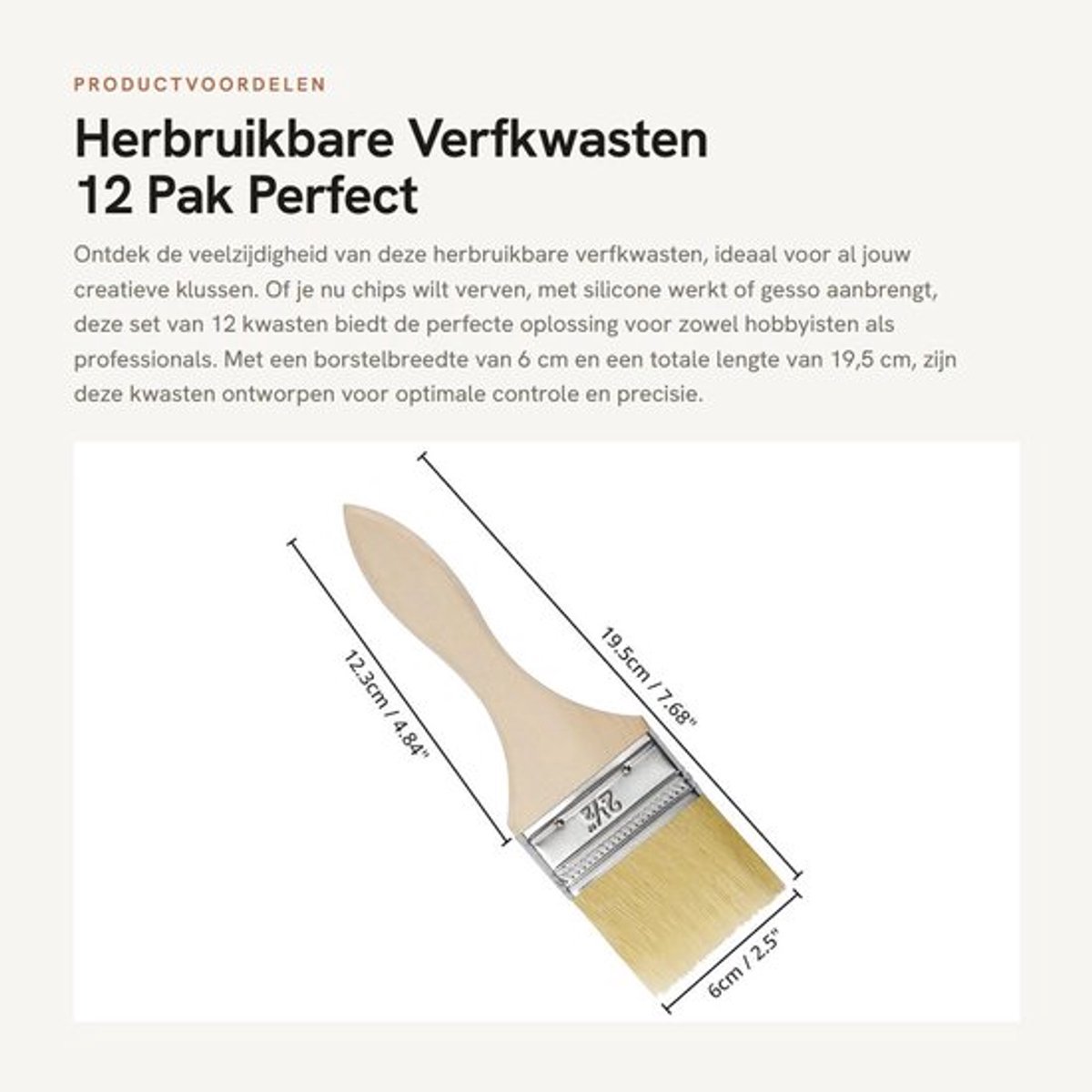 Verfkwasten Herbruikbaar - 12 Stuks - Borstelkop 6 cm - Voor Diverse Werkjes - Comfortabele Grip - Geschikt voor Professionals en Beginners - Schilderkwasten