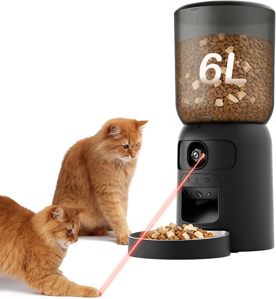 SnelShoppen - PF4-6L Automatische Croquette Dispenser voor Katten met Dubbele WiFi Camera, 360° Monitor, Rotatable Sight & IA Tracking, RVS Voederauto