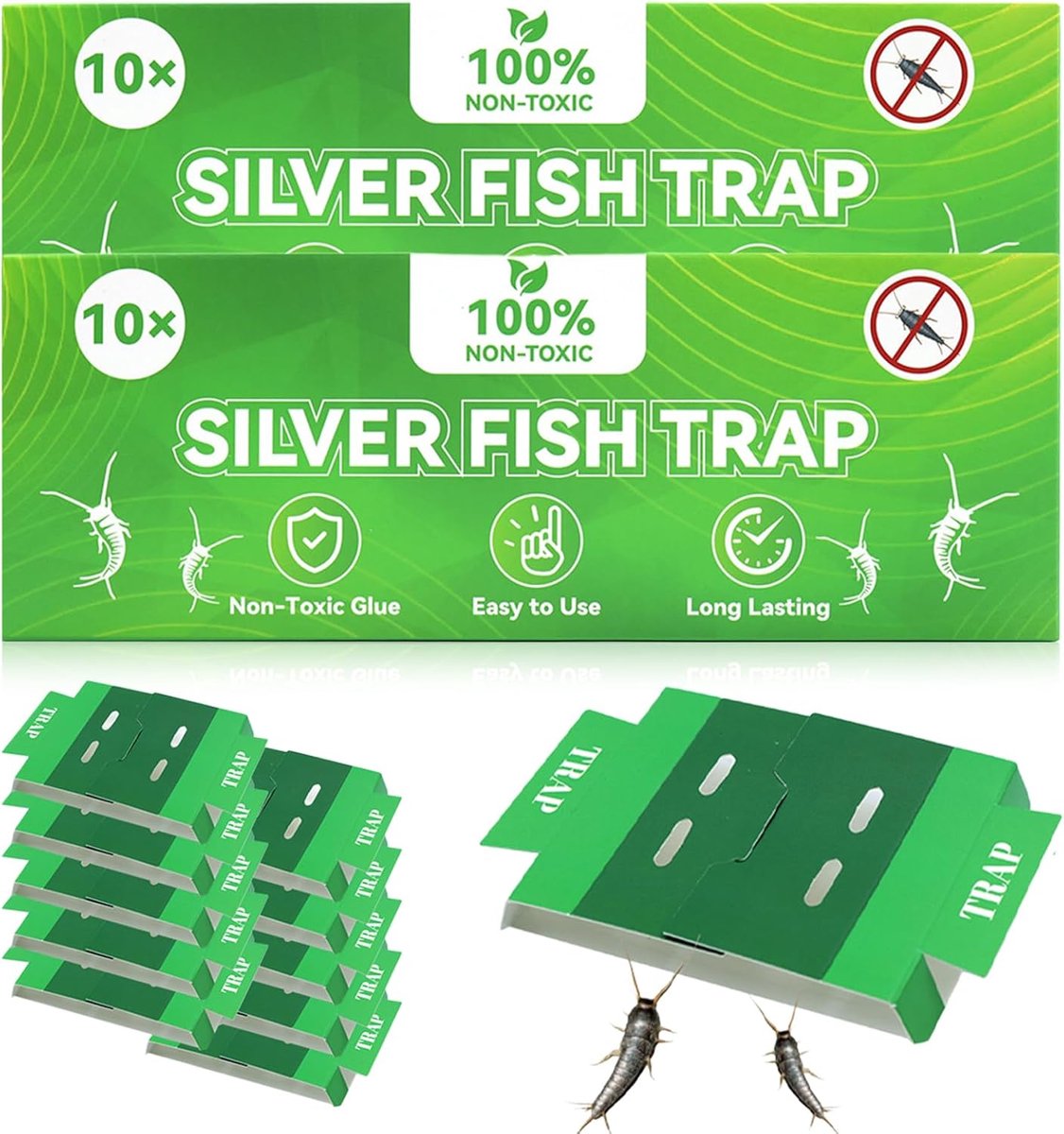 SnelShoppen - Pack van 20 Zilvervisvallen, Niet-Toxisch, 23 x 8 cm, Zilvervisval met Aantrekkingsmiddel, Huishoudelijke Hygiëne, Praktisch Gebruik, Gr