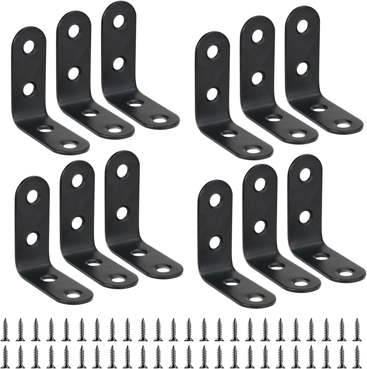 SnelShoppen - 12 Stuks Zwarte 40×40mm RVS L- Vorm Hoekbeugels | Verstevigingssteunen voor het Bevestigen van Houten Kasten, Tafel en Meubels Thuis