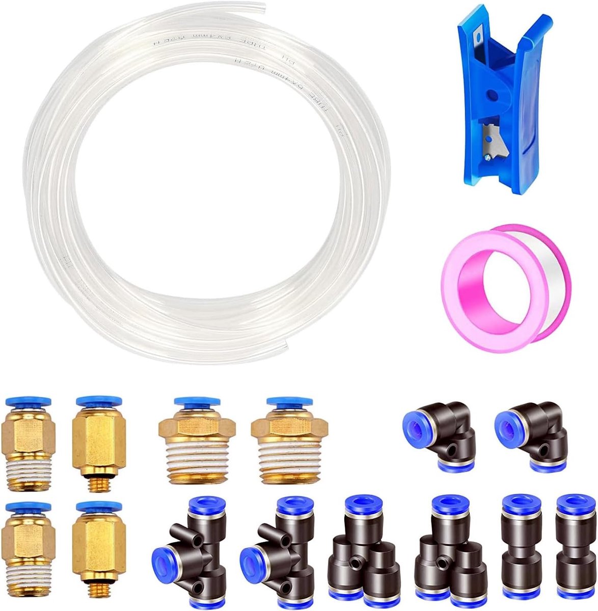 SnelShoppen - Pneumatische Slang 15m, Duidelijk, 4mm OD, 2.5mm ID, Polyurethaan PU Lucht Slang, Set voor Pneumatische Apparaten, Snelle Ontkoppel Slan