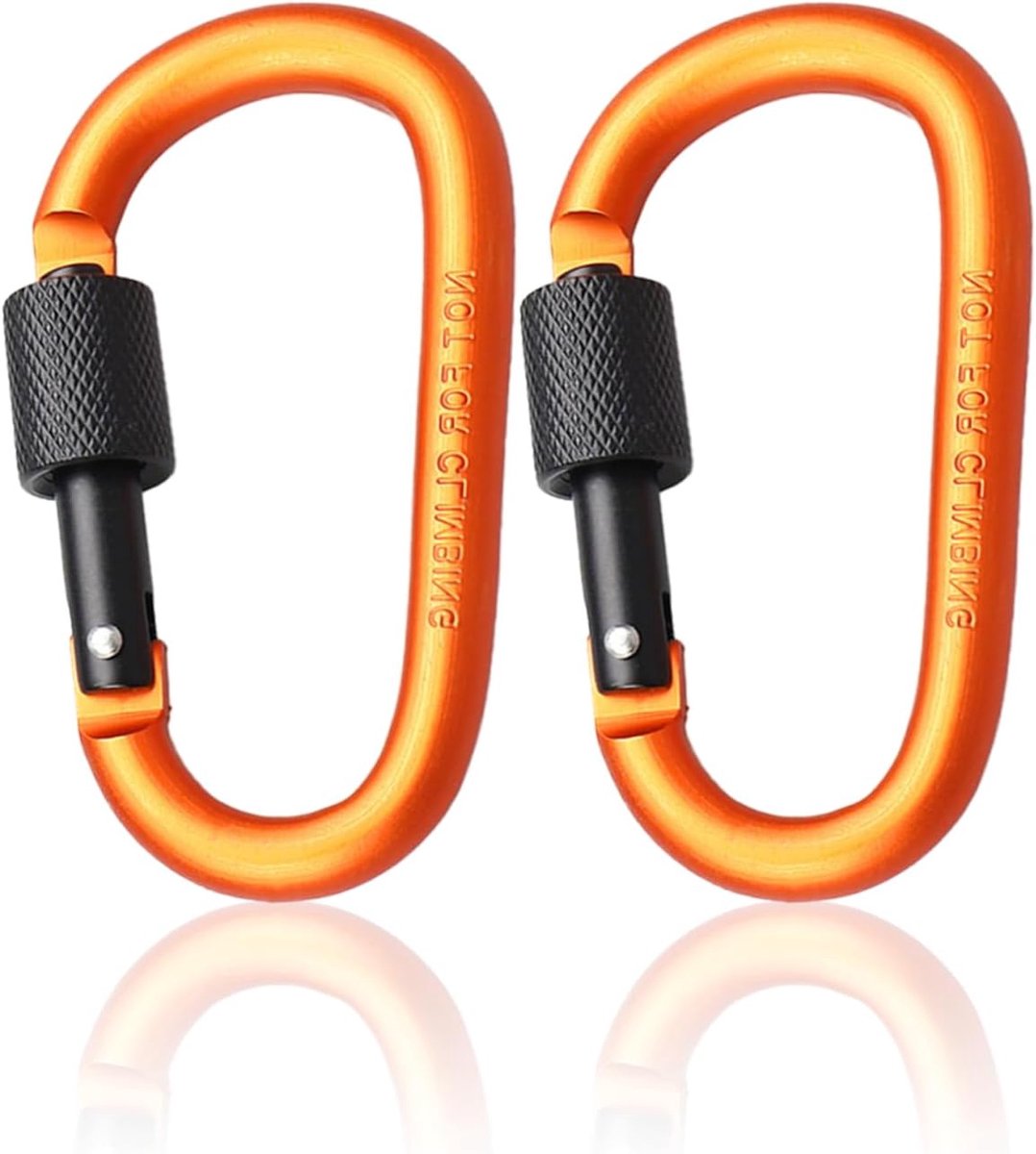 SnelShoppen - 2x Carabiner Clip Locking, 7.8cm/3inch Oranje Aluminium D-Ring Carabiners Key Lock voor Camping, Hiking, Reizen, Vissen