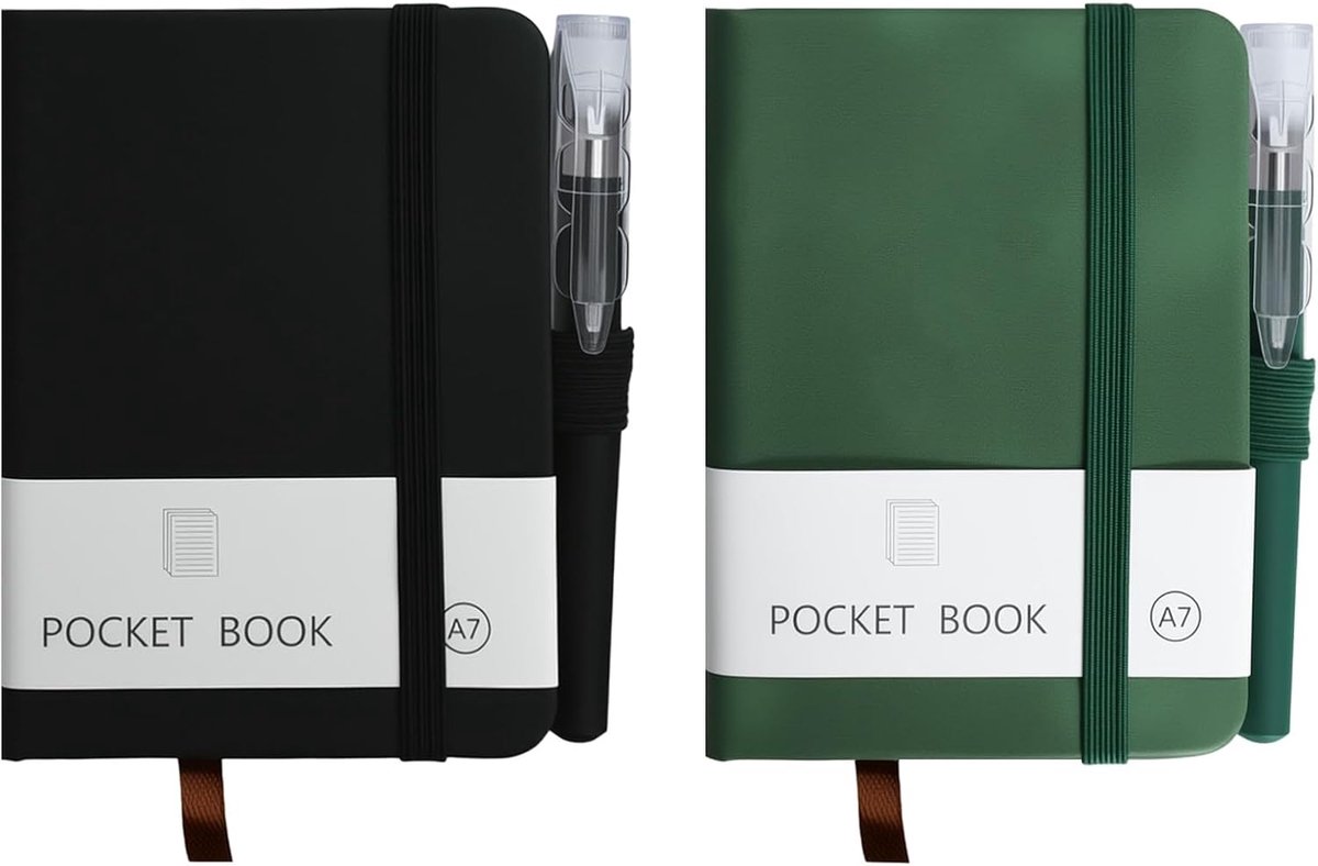 SnelShoppen - Notebook met Pen Set, A7 Pocket Notebooks, 2 Mini Notepads (Groen, Zwart) voor Reizen, Notities, School, Werk, Ideaal voor in je Zak