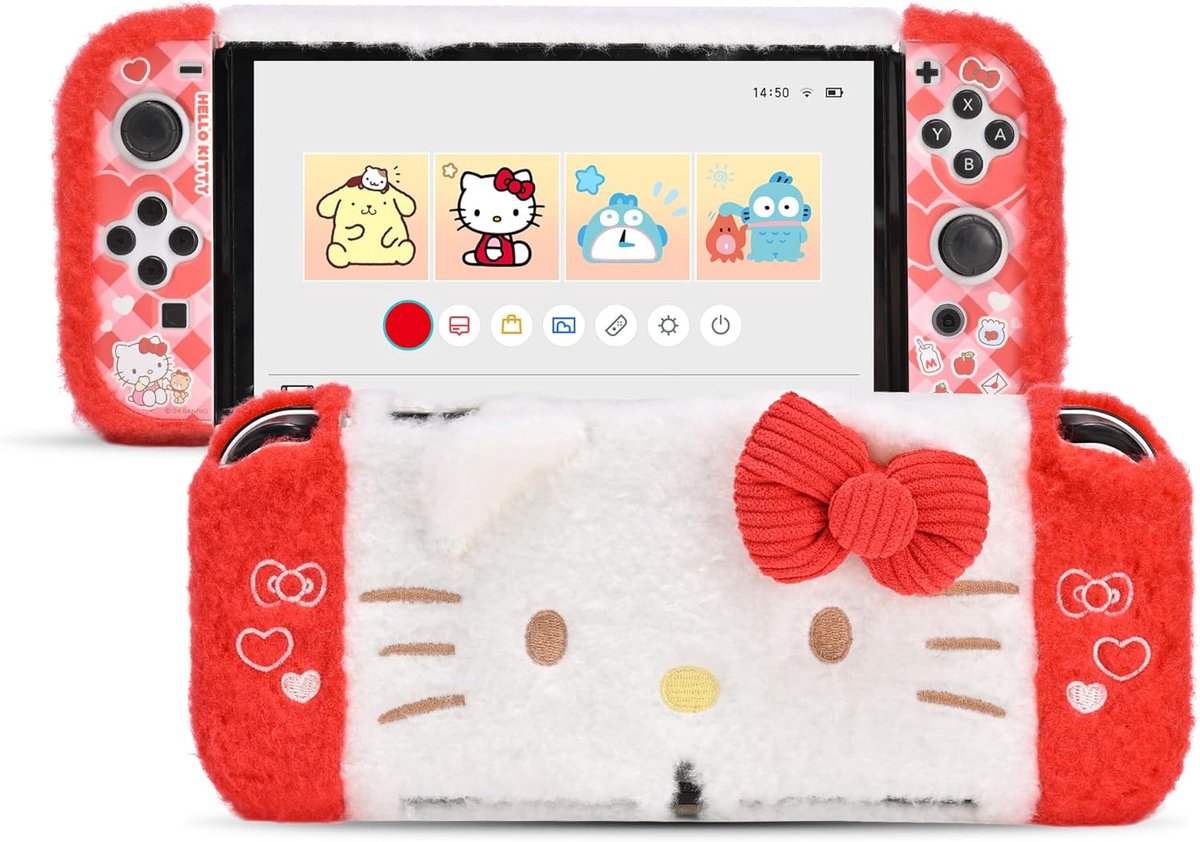 SnelShoppen - Kawaii Switch OLED Beschermhoes - Plush Protective Case Cover - Slim Polycarbonaat Hard Case - Voor Switch OLED en Joy Con - Zacht en Du
