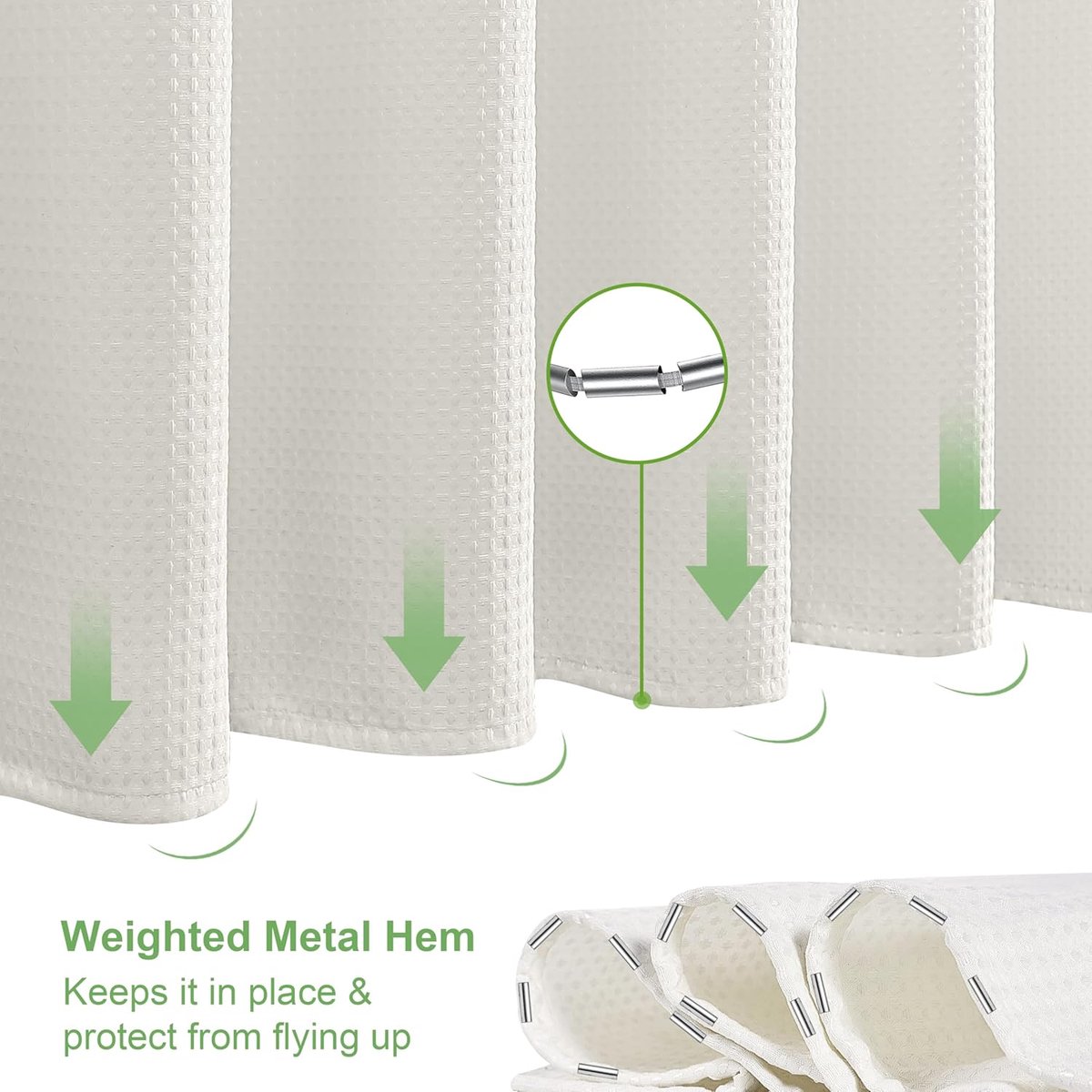SnelShoppen - Waterdichte Douchegordijn Wafelstof met Metalen Ringen - Anti-Mimmel Badkamer Gordijn Heavy Duty 182x182cm (Crème) voor Badkamer Doucheh