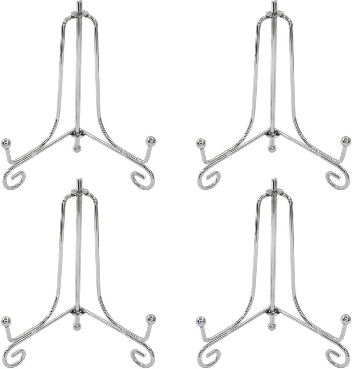 SnelShoppen - 4 Stuks Plate Stand Metal - 4 Inch Photo Stand voor Foto's, Pastries, Kleine Fotolijsten, Receptenkaarten, Zilver, Vouwbaar, Robuust IJz