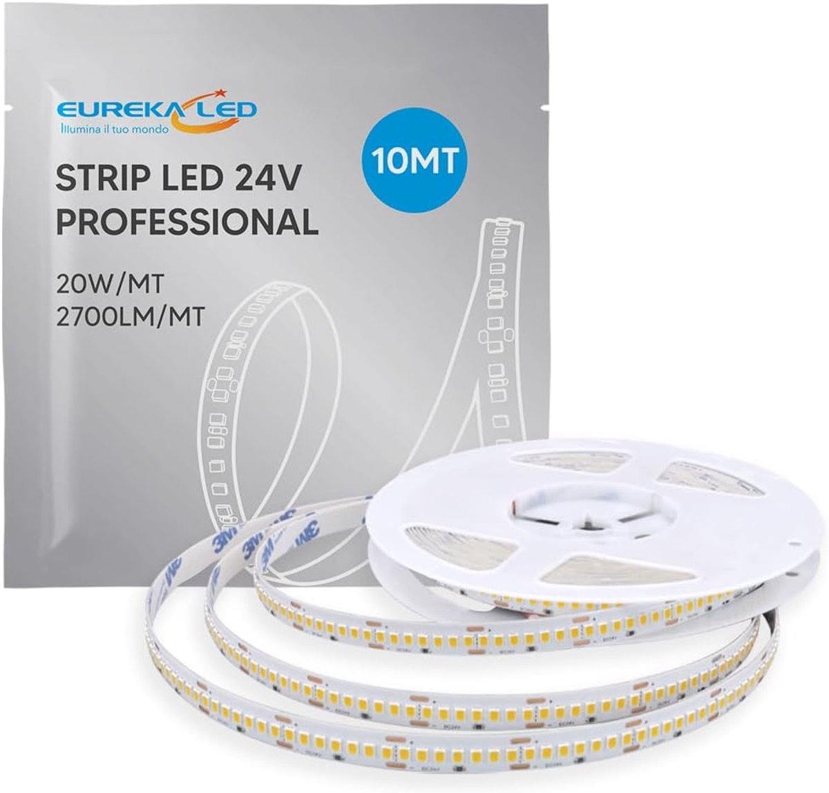 SnelShoppen - Ledstrip 24V S8010 10m - 238 LED/m - 20W/m - 1351lm/m - Warmwit 3000K - Natuurlijk 4000K - Koud 6000K - IP20 - Voor Binnengebruik