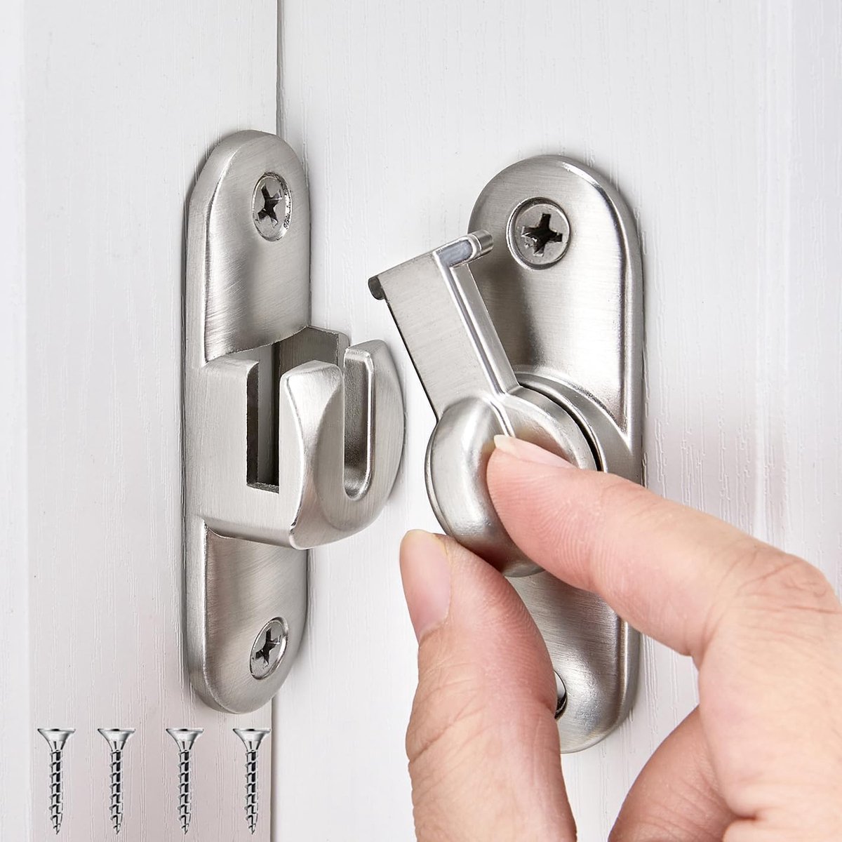 SnelShoppen - Sliding Door Lock 90/180° RVS Deurslot - Binnen Deurslot voor Schuifdeuren - Incl. Schroeven - Vochtbestendig - Ideaal voor Badkamer, Tu