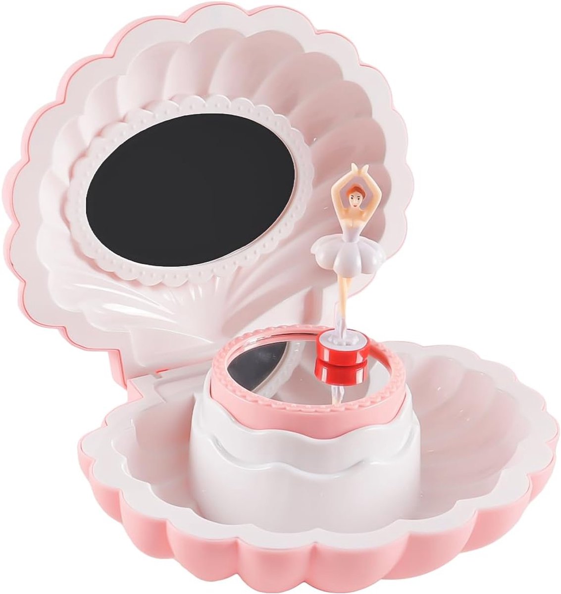 SnelShoppen - Ballerina Muziekdoos met Spiegel, Sieradenopbergdoos voor Meisjes en Vrouwen, Donkerroze, Hoge Kwaliteit Plastic, Decoratie en Cadeau