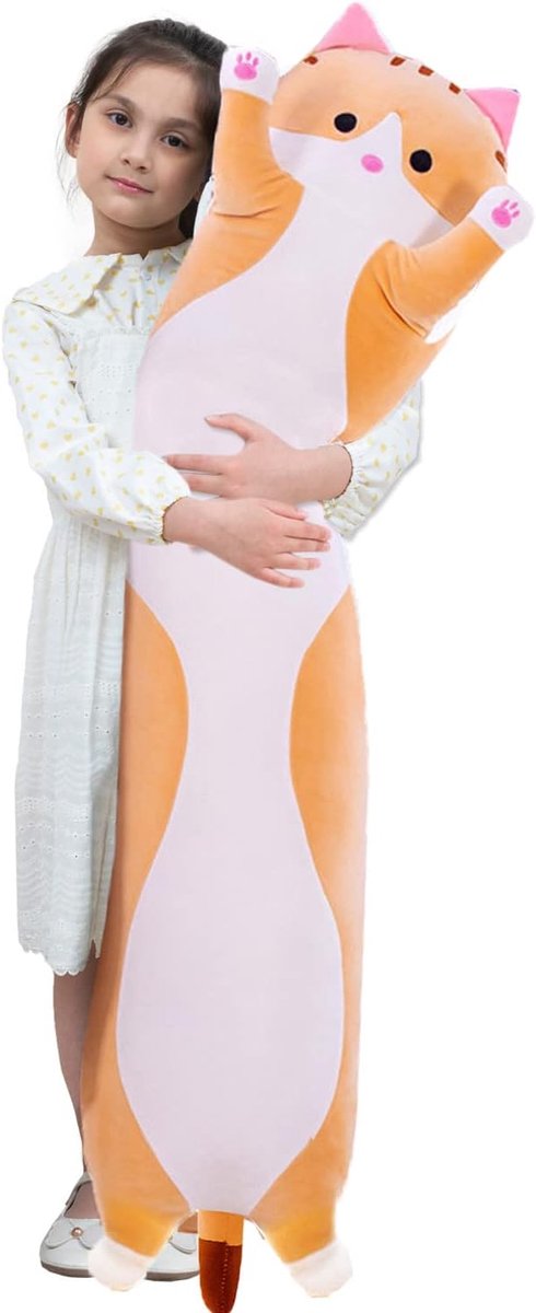 SnelShoppen - Long Plush Pillow Kat - Extra Zacht Knuffelkat Kussen - 4 Kleuren & 6 Maten (50-150cm) - Perfect als Slaap- of Cadeaukussen voor Kindere