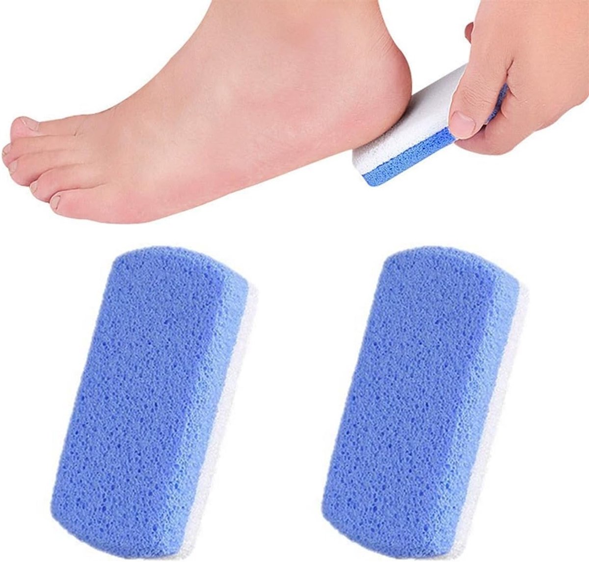 Dubbelzijdige puimsteen voor voetverzorging, ideaal voor het verwijderen van dode huid, eelt en nagelriemen, 2 stuks, wit-blauw