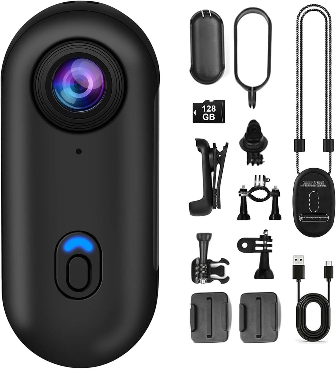 SnelShoppen - 360 Graden Mini Actiecamera voor Motorhelm - Magnetische Sportcamera voor Buiten, Avontuur, Camping, Motorrijden en Meer