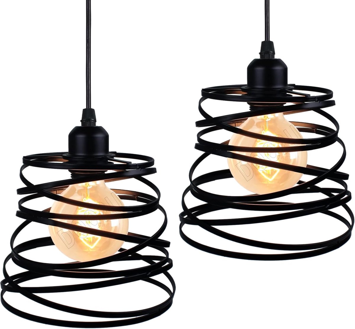 SnelShoppen - Set van 2 Industrieel Retro Hanglampen Ø 20cm Vintage Metalen Plafondlamp E27 Verstelbare Touw voor Slaapkamer Restaurant Woonkamer (Zwa