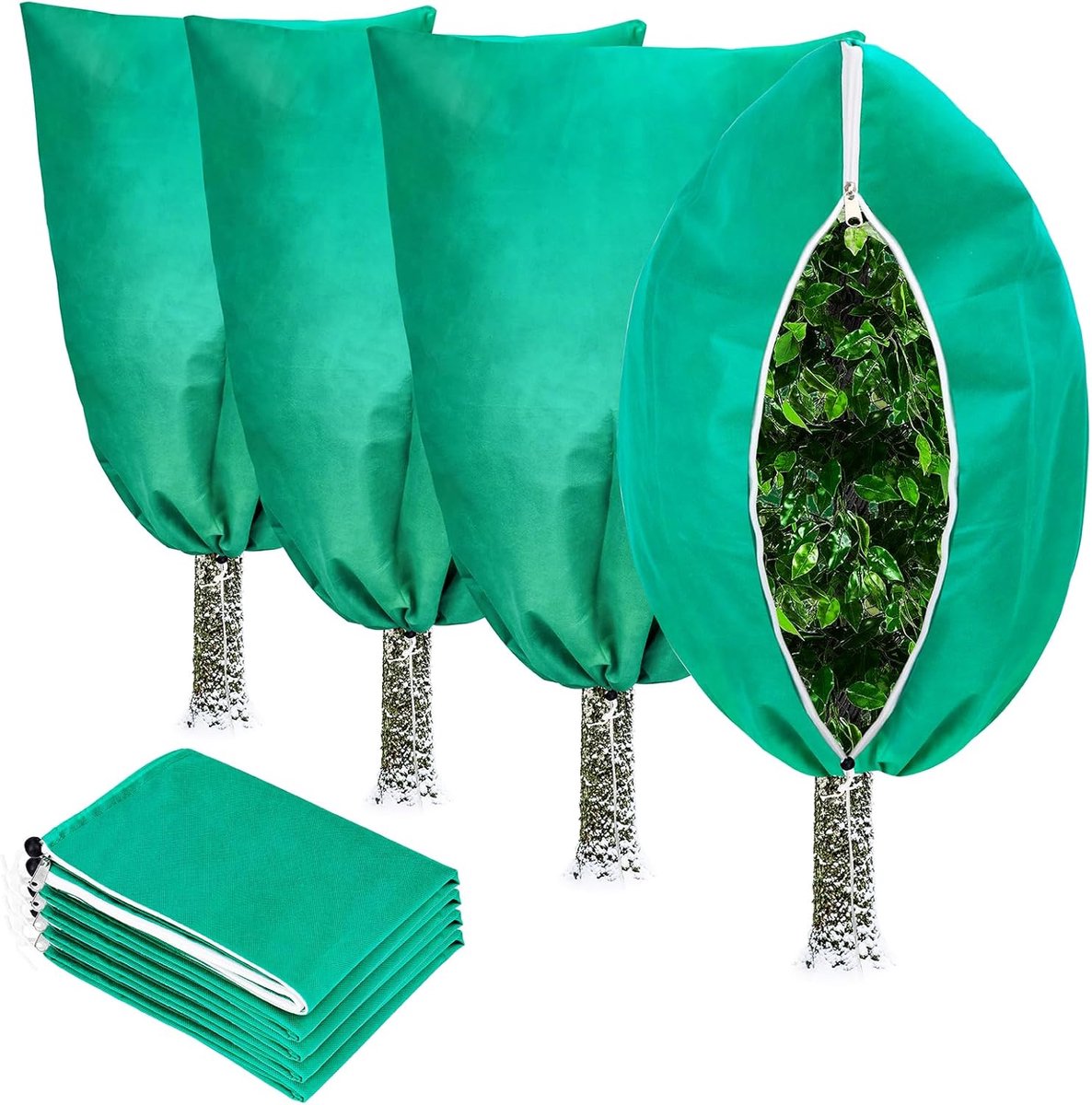 SnelShoppen - Plantbescherming Winter Set van 4 Stuks - Frostbescherming voor Potplanten - Koudebescherming met Ritssluiting en Trekkoord (80 x 120 cm