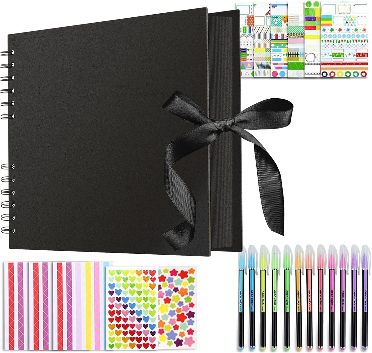 SnelShoppen - Scrapbook Foto Album 80 Pagina's DIY Set 28x21cm Stickable Zwart - Perfect als Cadeau voor Verjaardag, Afstuderen, Valentijnsdag